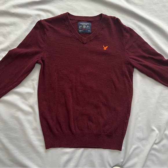 American Eagle Outfitters Burgundy V-Neck Sweater - Men’s Size S - Picture 2 of 11